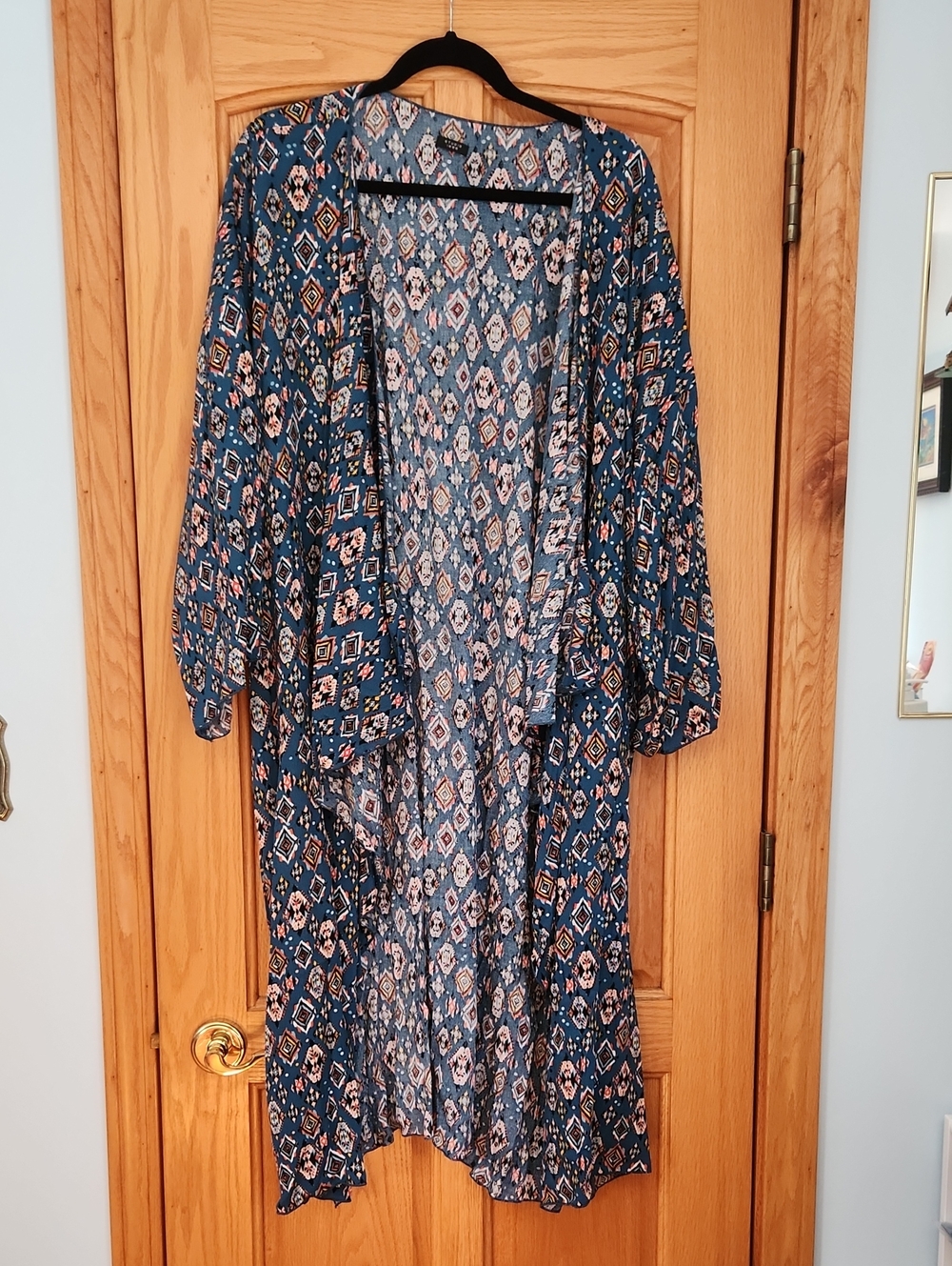 Studio Navy Blue Geometric Open-Front Duster